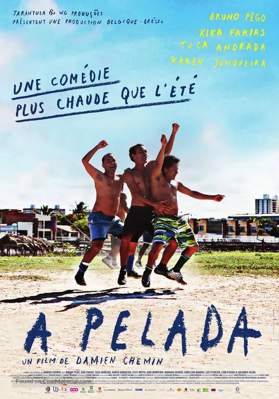 Cartaz internacional de A Pelada, de Damien Chemin, com dois personagens na praia
